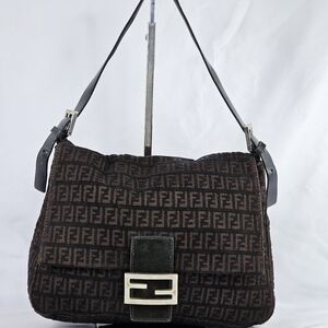 FENDI Zucchino Mamma Baguette Canvas Leather Shoulder Bag